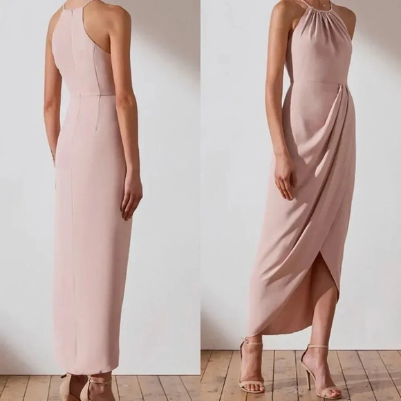 Shona Joy Core High Neck Ruched Maxi Dress Dusty Pink Size 6 NWT Formal - Picture 1 of 15